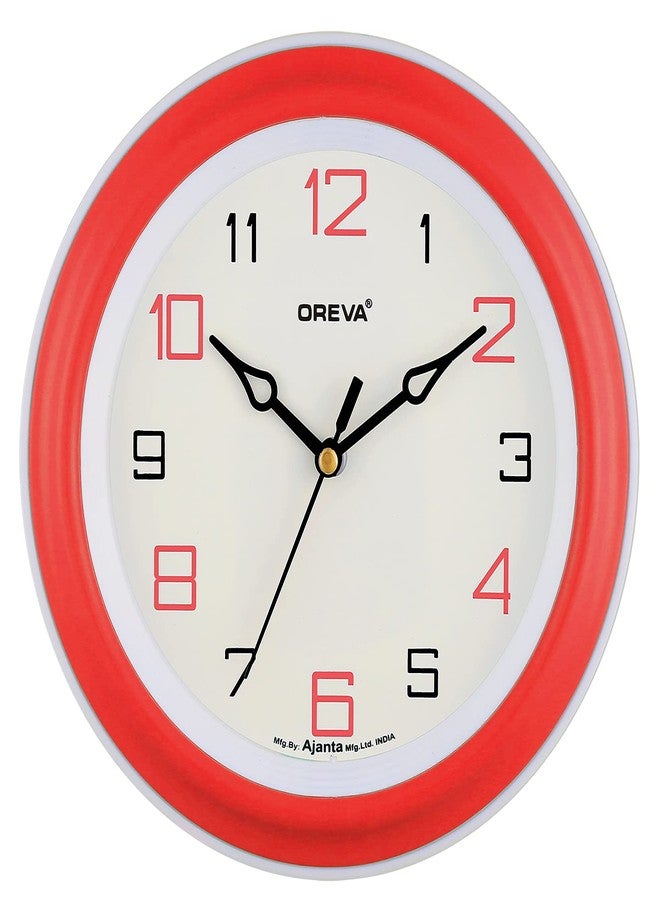 OREVA Plastic Round Shape Simple Small Wall Clock (20.5 x 4 x 20.5 cm, Red, AQ-1217)